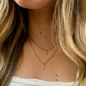 Tiny Anchor Pave Charm Pendant Necklace Classic Minimalist Sparkling NWT